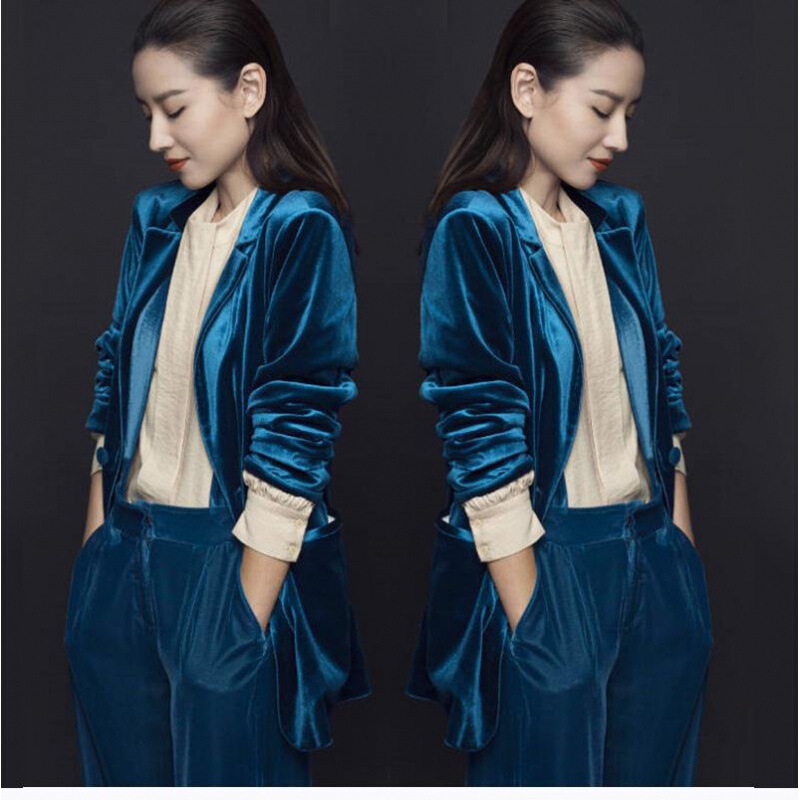 Star Same Style Slim-fit Fashion Elegant Professional Golden Velvet Suit suit Women's Velvet Suit Jacket Autumn and Winter New