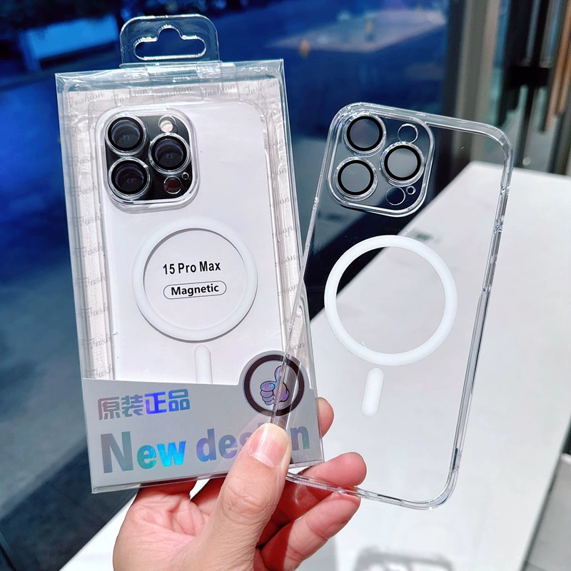 Применимо к Apple 16 прозрачный магнитный чехол для телефона iphone15promax жесткий ПК объектив простой 13 расширенный смысл 12