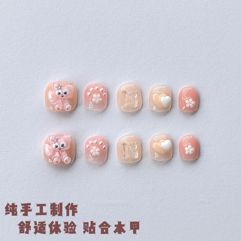 Purely Handmade Kidsren's Wearable Nails Lina Belle Girls' Special Fake Nail Patches Short Style Removable Fake Nails
