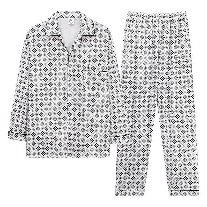 Pijamas de primavera y otoño de algodón de manga larga para hombres pijamas de otoño e invierno para hombres jóvenes de mediana edad delgada día de verano traje de uso doméstico