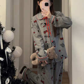 冬季新款德绒女韩版可爱宽松两件套可外穿睡衣家居服