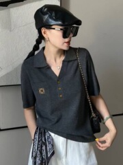 高端时髦气质通勤剪刀领刺绣精细羊毛针织衫女上衣2025早秋新款