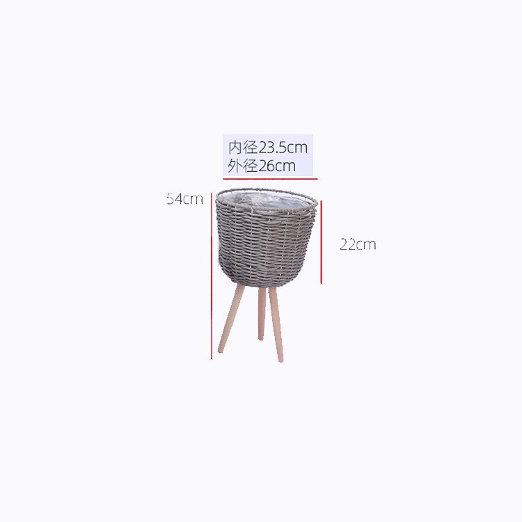 Piso de La Flor soporte de madera pierna piso flor soporte tejida flor olla sala de estar balcón decoración flor cesta paja tejido piso soporte