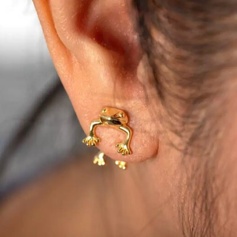 欧美时尚复古银青蛙耳环女潮古典民族风气质动物穿刺耳钉两用饰品