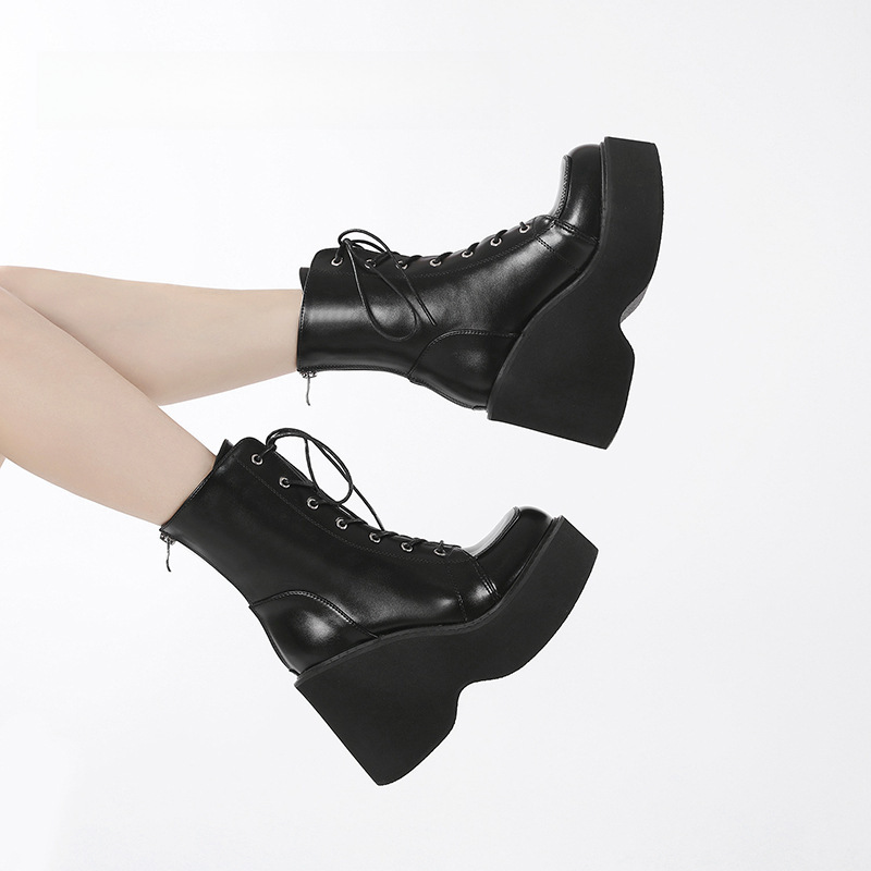 European and American new fashion boots back zipper round toe French Martin boots y2g platform platform shoes ultra high heel platform_voghion.com