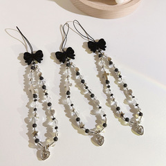 韓系ins黑蝴蝶結水晶串珠鏈條手腕繩通用手機殼ccd相機鏈手機掛繩