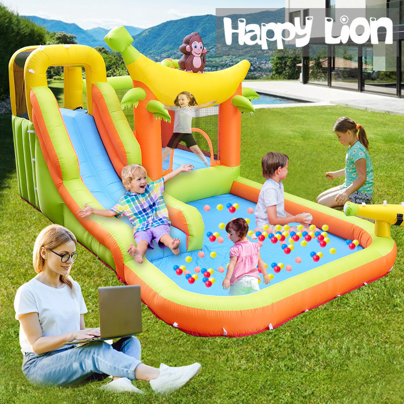 Trampolín inflable para niños dibujos animados castillo inflable piscina tobogán inflable juguete interior y exterior rebote castillo travieso