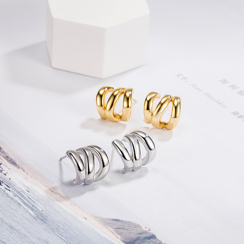 Metal three-layer small hoop earrings niche design high-end temperament earrings  new trendy unique earrings for women