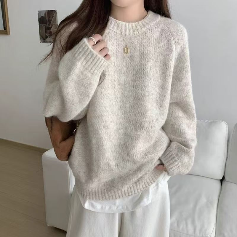 Korean Style Gentle Style Purple Knitwear Round Neck Knitwear for Women Spring & Fall New Soft Waxy Lazy Knitwear Student Tops for Women