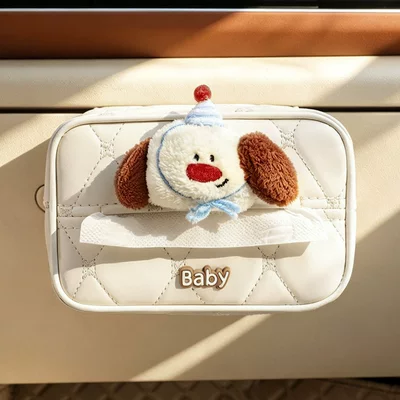 box tissue box cute croissant: Car tissue box/set - red-nosed-puppy-beige-diamond-patterned-glove-box-tissue-box
