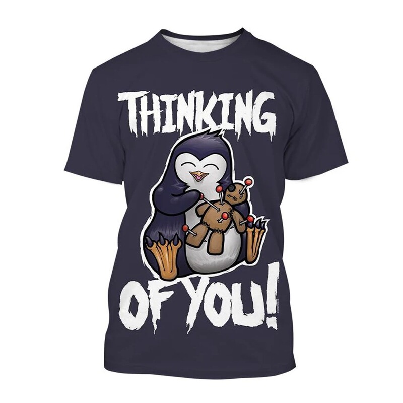 Funny Animal Crazy Mental Penguin 3D Printing Cross-Border New Men's Casual Short-Sleeved T-Shirt Factory Direct Sales
