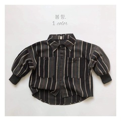 Korean Version Personality Retro Children Striped Shirt Spring and Autumn New Men and Women Children Check Flared Collar Jacket Trendy Stylish