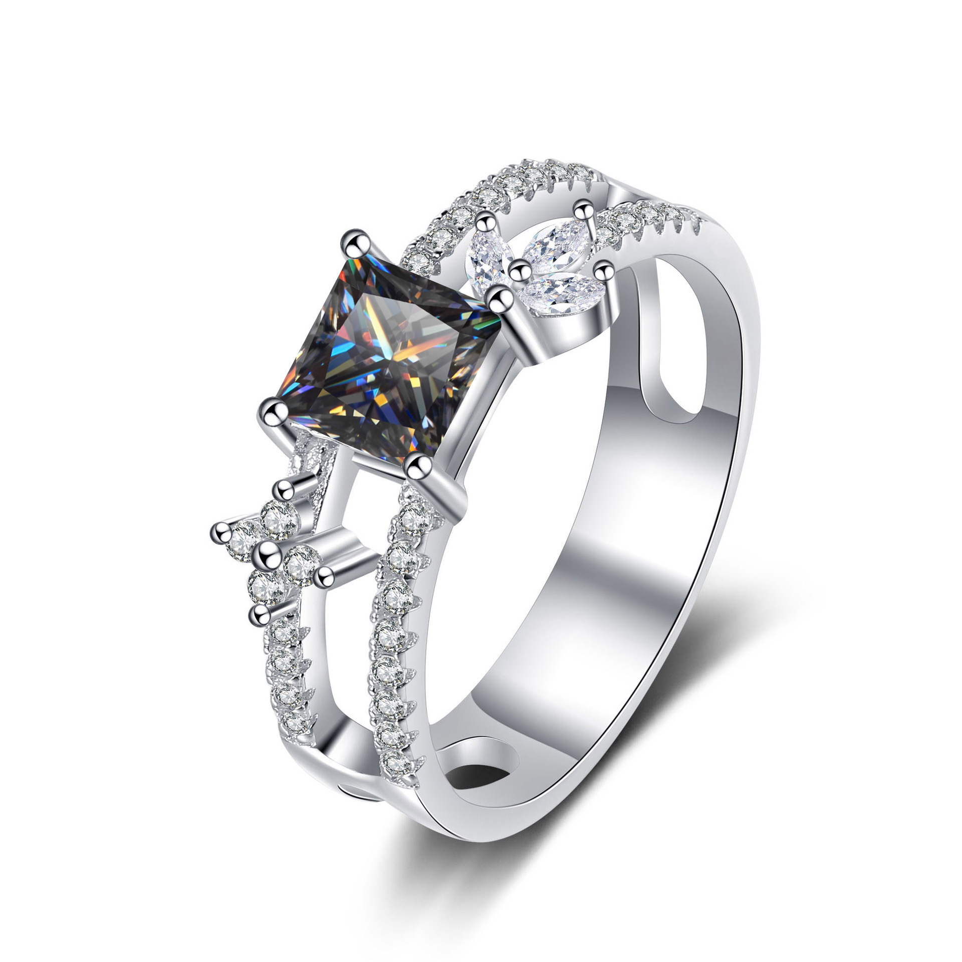 925 anillo de plata esterlina mujer nueva princesa de moda europea y americana Fang cuatro garras anillo de piedra de moissan plata fábrica en vivo