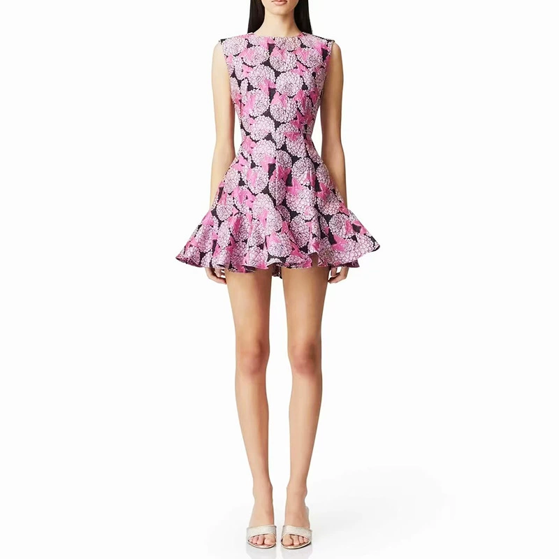 Элегантная юбка А-силуэта 2025 года, новинка европейских и американских подиумов, безрукавное платье с жаккардовым узором "бабочка" и подолом в виде листьев лотоса.