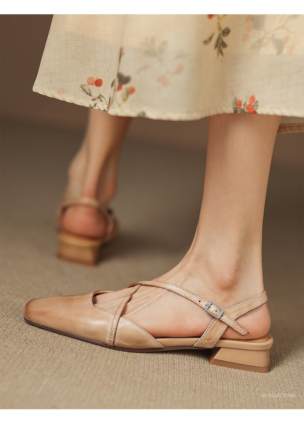 Sandal nữ mũi kín quai chéo buộc dây gót thấp phong cách Hàn Quốc — màu tím chi tiết 9