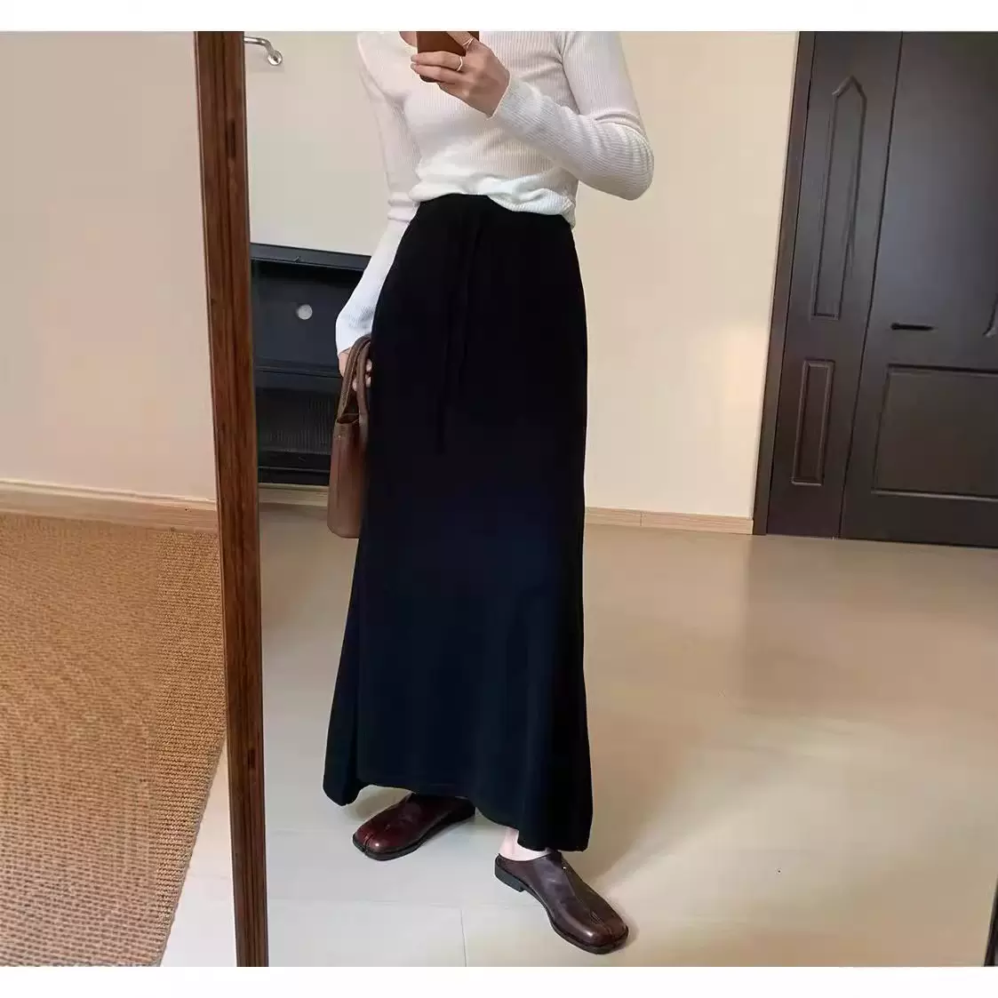 秋冬新款针织半裙外贸新款A字裙韩版收腰显瘦长款半身裙女
