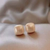 Square earrings from pearl, champagne color, 12mm