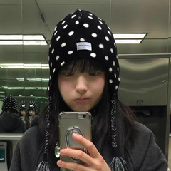 韩国双面佩戴波点护耳帽毛线帽女可爱流苏挂绳针织包头帽雷锋帽子
