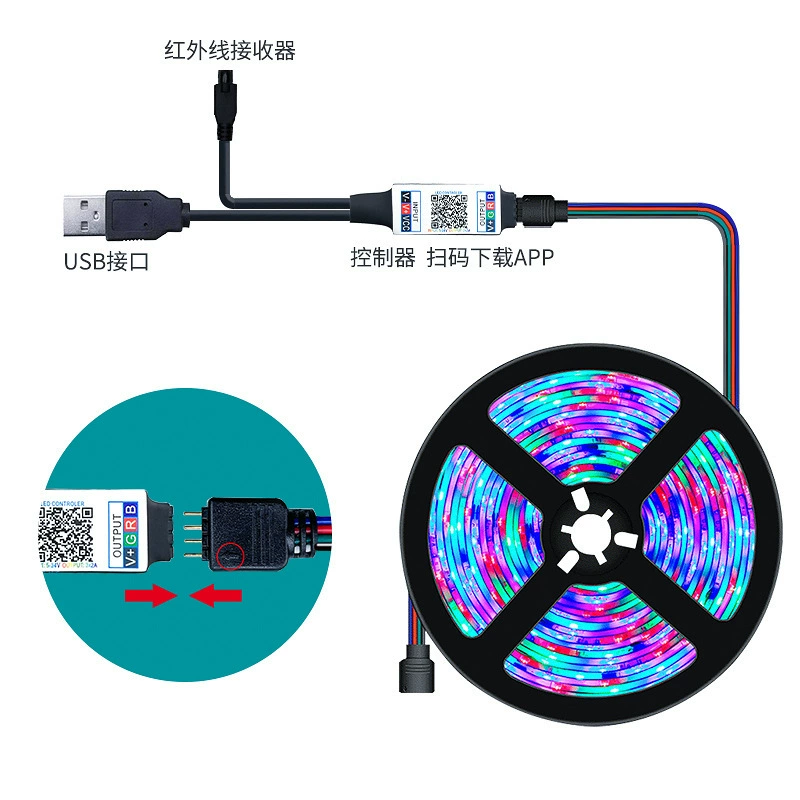 Световая лента LED SMD5050 RGB (DC 5V USB), пульт и Bluetooth контроллер, варианты длиной от 0,5 до 10 м