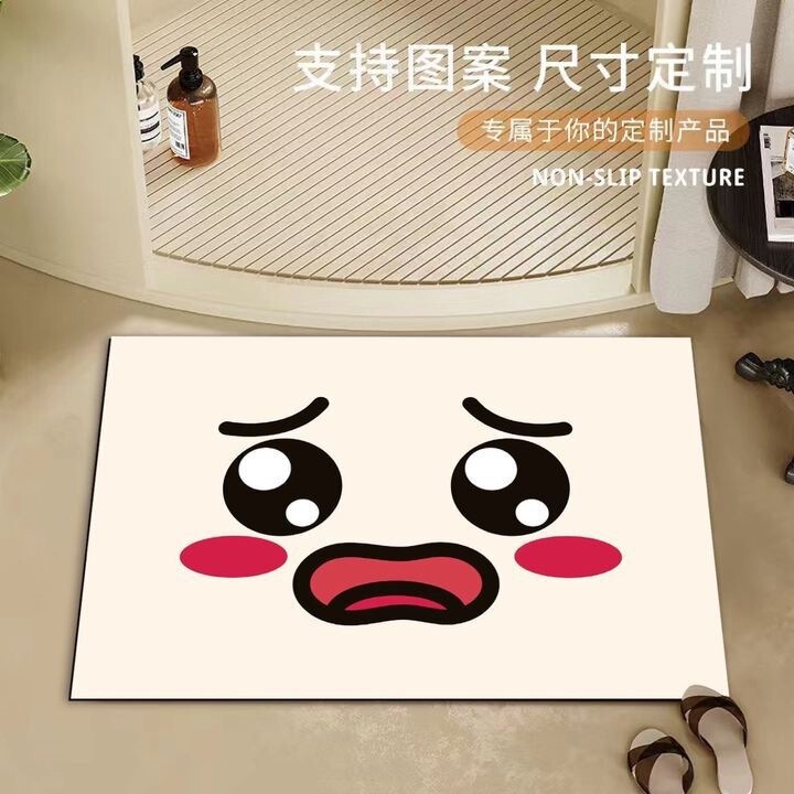New Hot-Selling Cute Emoticon Diatomaceous Earth Floor Mat for Bathroom Entrance, Water-Absorbent Non-Slip Foot Mat for Entryway and Toilet