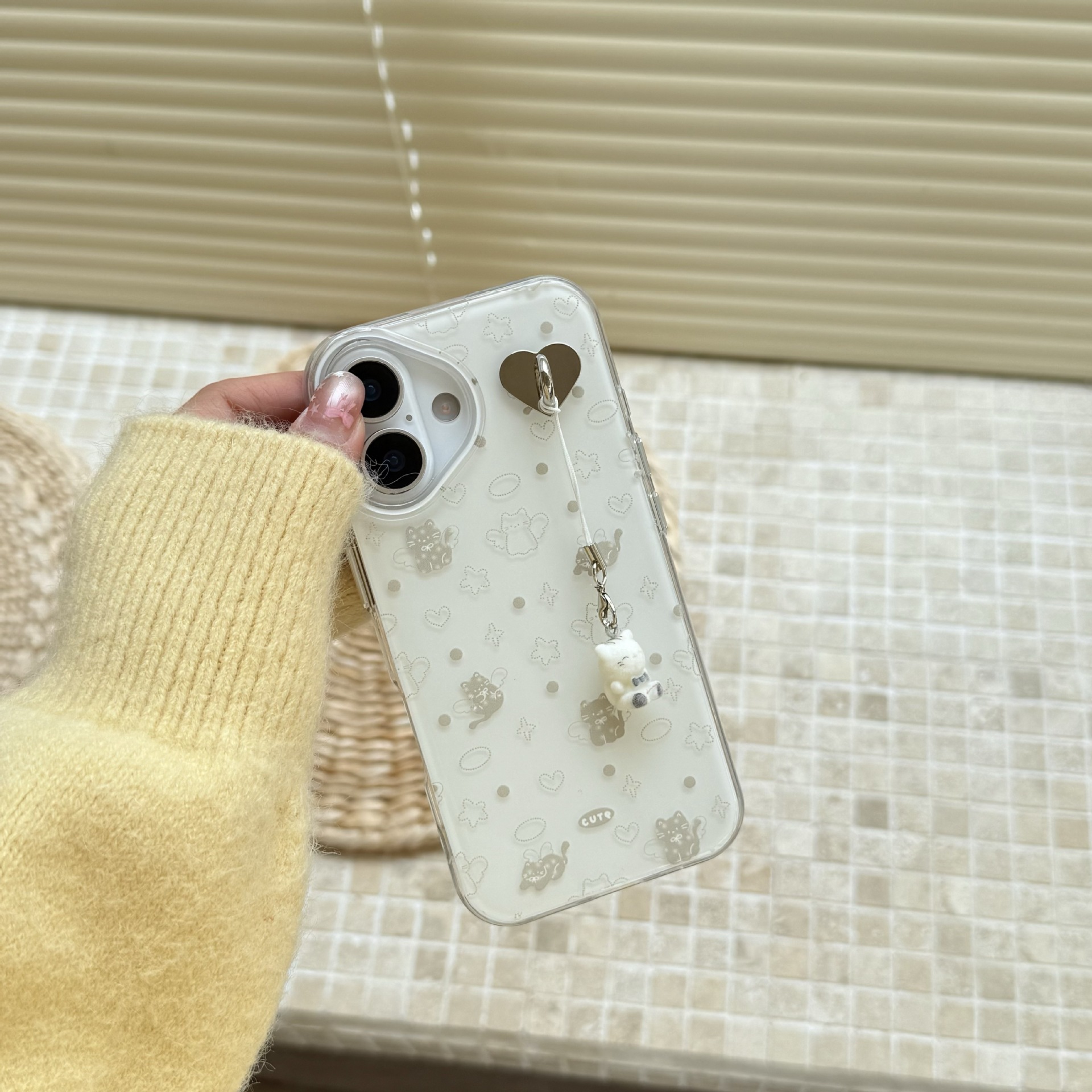 Coreano pantalla completa lunares ángel gato para Apple 16ProMax funda para teléfono móvil 15Pro/14Pro pareja 13P