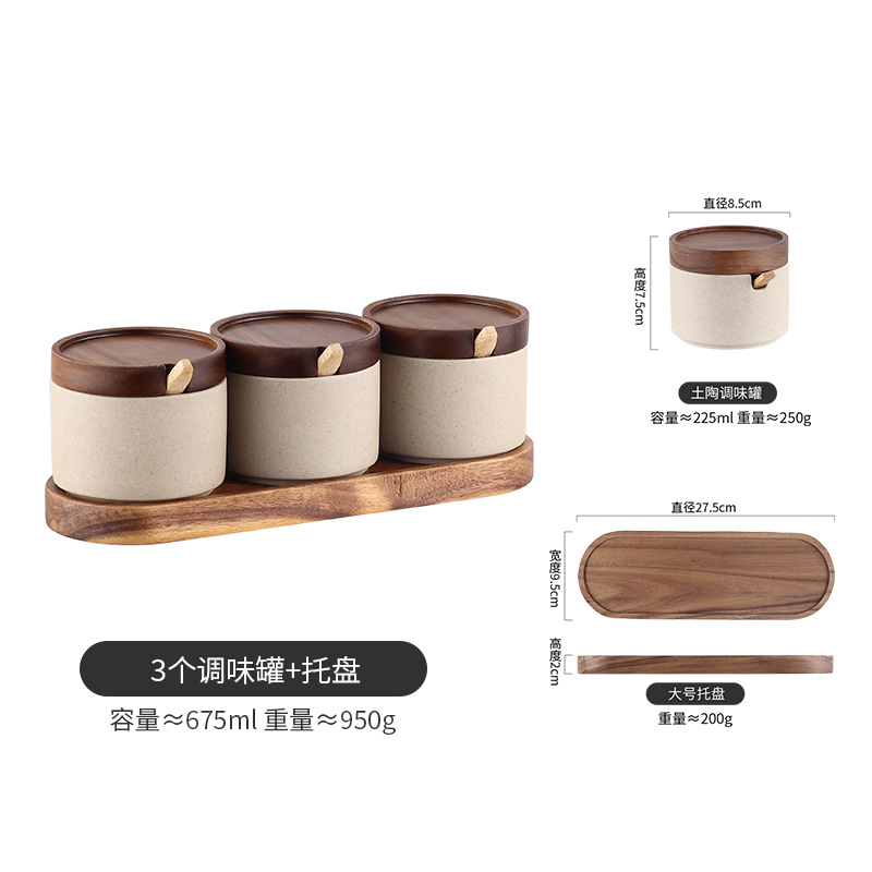 Venta al por mayor de estilo japonés creativo simple salud cerámica condimento tarro cocina condimento caja a prueba de humedad azúcar y sal tarro conjunto de tres piezas