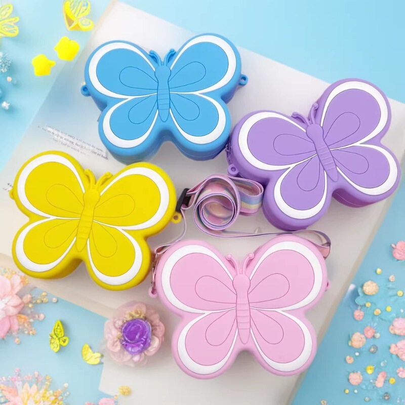 Cross-border Messenger Bag Fashion Coin Purse Cute Butterfly Silicone Bag Cute Fun Children's Backpack Girls' Accessories Small Bag Cross-border Messenger Bag Fashion Coin Purse Cute Butterfly Silicone Bag Cute Fun Children's Backpack Girls' Accessories Small Bag