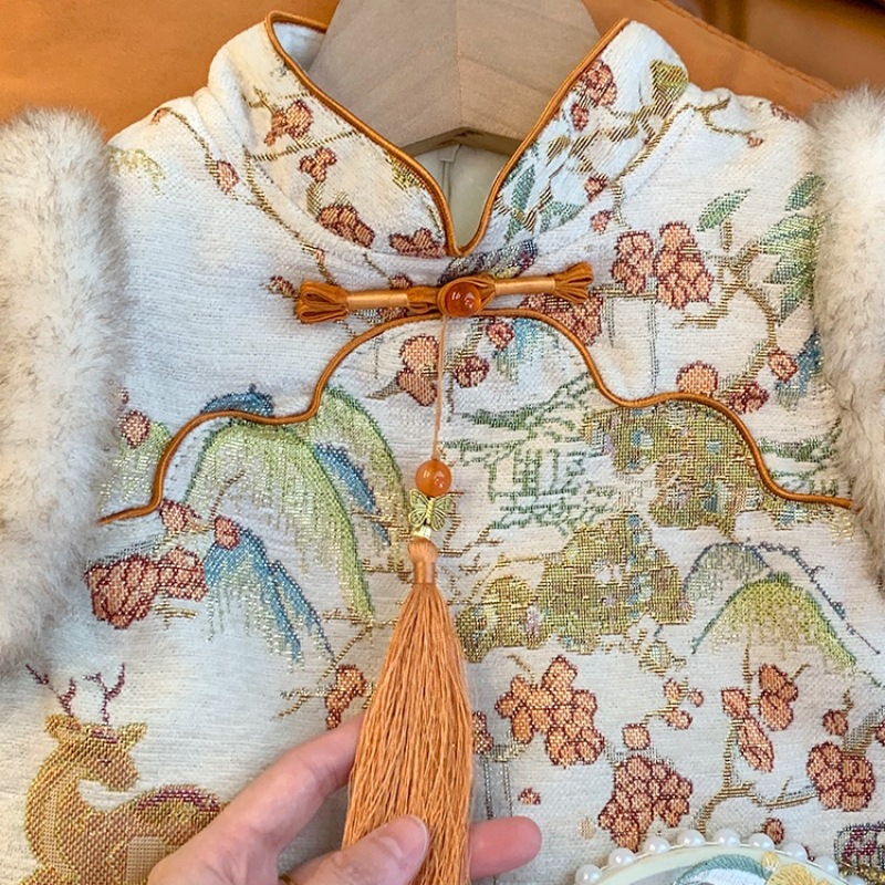 [Spot] Niñas más falda de chaleco de terciopelo, falda cheongsam, nuevo vestido coreano de un año, falda de año nuevo para niños y niñas image 4