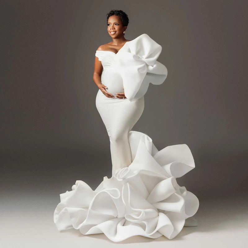 New Style Maternity Photo Shoot Clothing, High-End Studio Custom Simple Spandex White Dress for Maternity Photography New Style Maternity Photo Shoot Clothing, High-End Studio Custom Simple Spandex White Dress for Maternity Photography