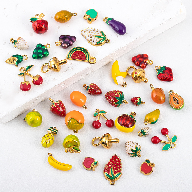 Oil-Drip Cartoon Fruit Series 304 Stainless Steel Oil-Drip Banana Strawberry Cherry Pendant DIY Hanging Decoration Accessories