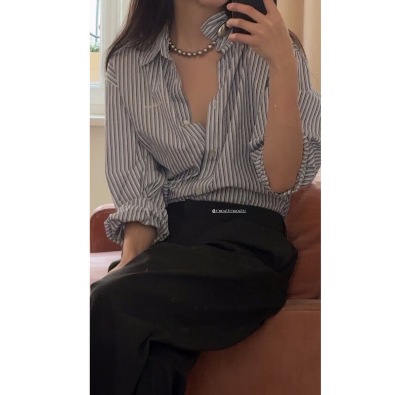 New 2026 Autumn Collection Korean Designer smo*thmood Casual Letter Embroidered Striped Shirt