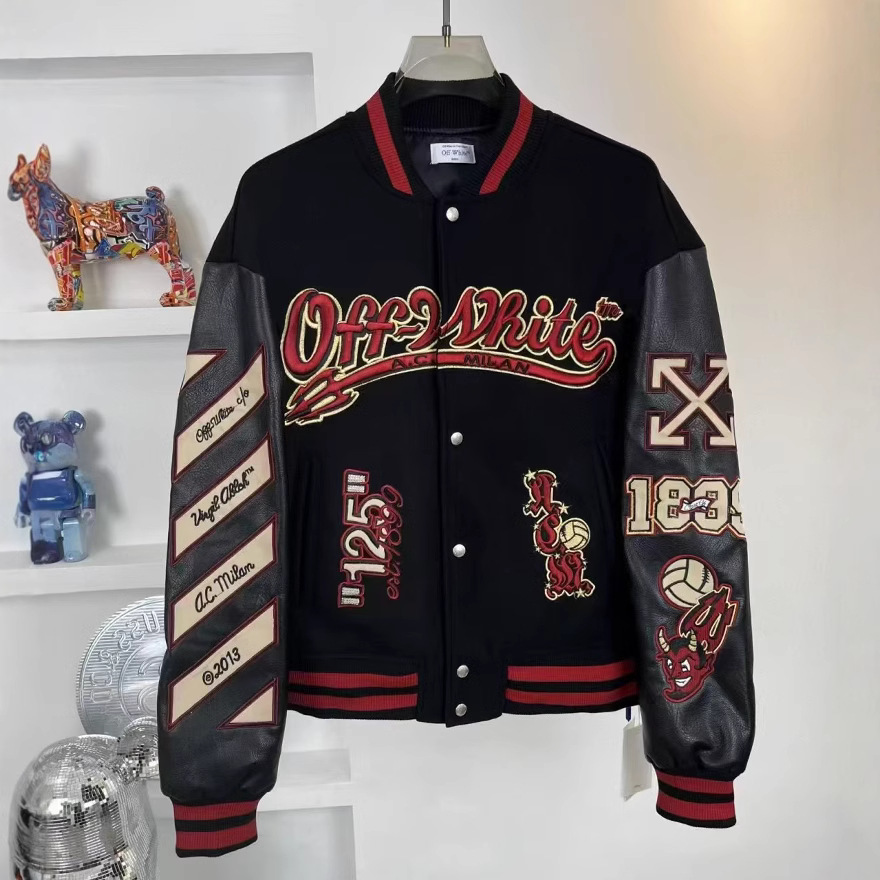 2024 nuevo traje de béisbol de cuero bordado de estilo europeo y americano marca de moda hombres y mujeres adolescentes chaqueta de moda de la calle chaqueta