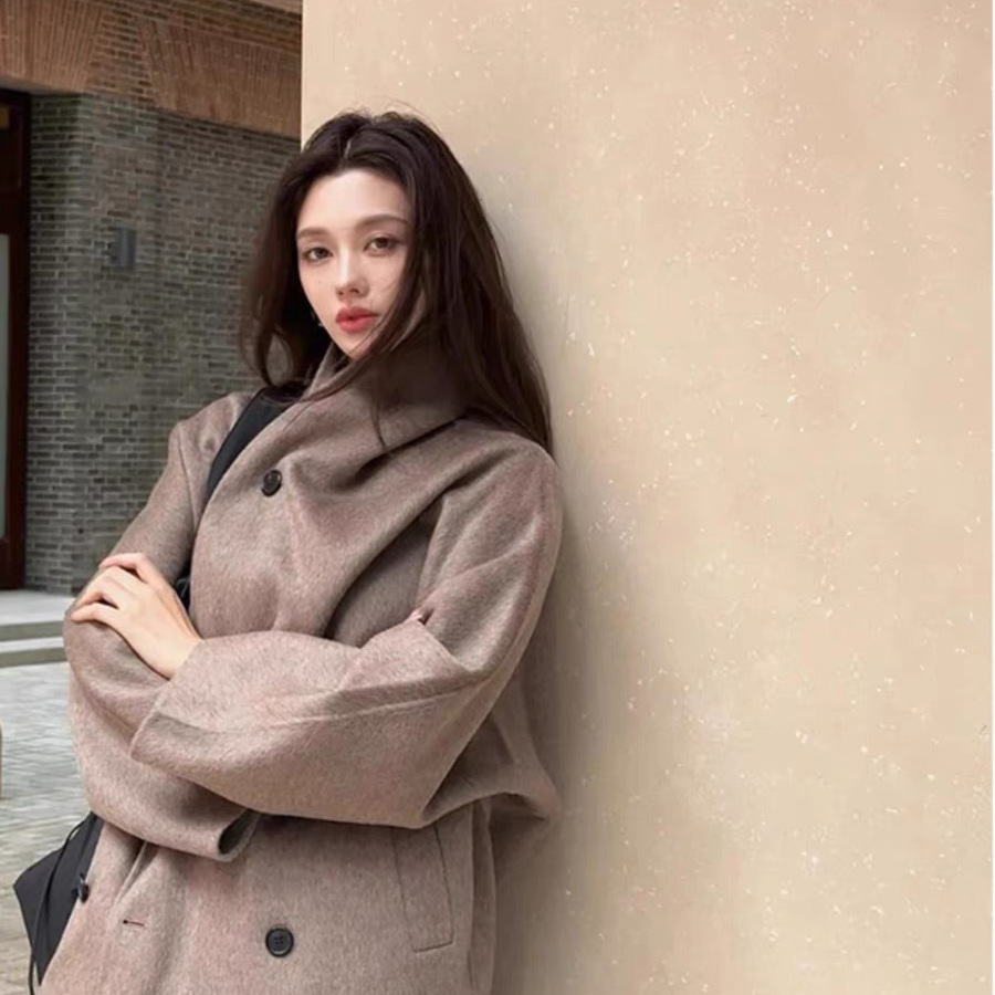 캐주얼 양면 양모 수제 오트밀 코트 2024 가을 및 겨울 여성을위한 새로운 짧은 코트