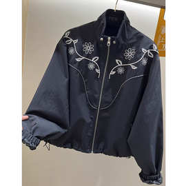 定制欧货2025年秋装新款立领抽绳重工刺绣时尚夹克冲锋衣短外套女