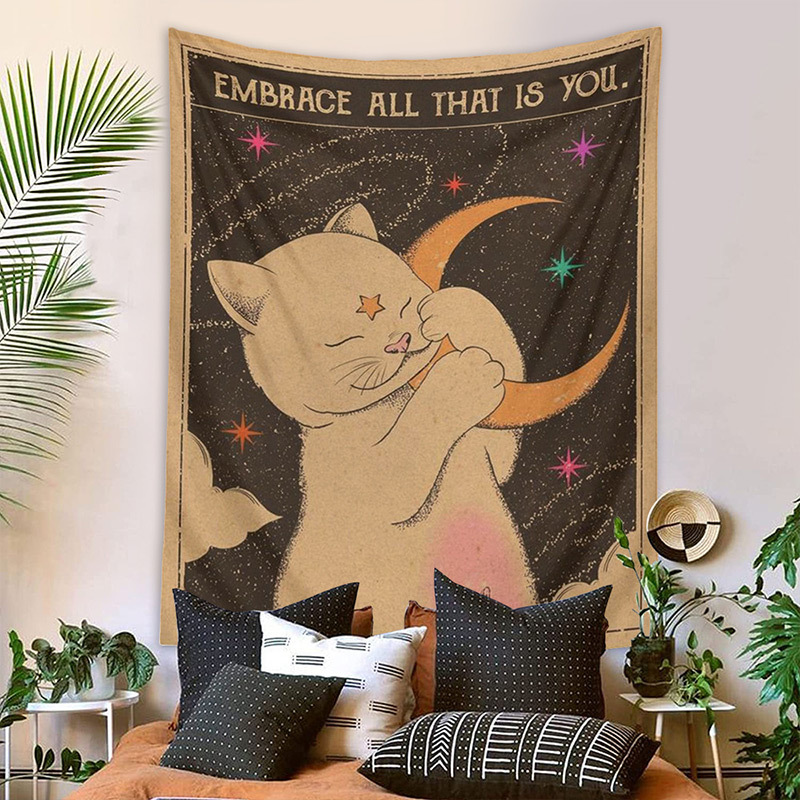 Cat tapestry cross-border tarot card hanging cloth cat heart background cloth best-selling painting decoration tablecloth wall hanging one piece for sale