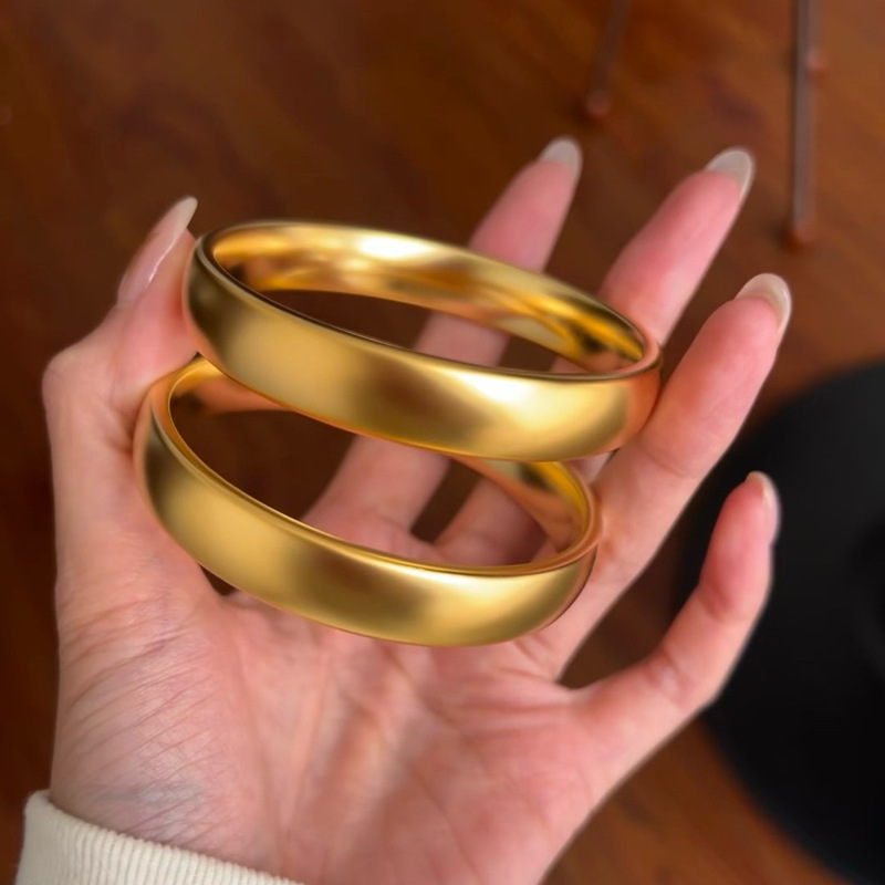 Real Gold 24K Vacuum Plating Strong Color Retention New Chinese Style Traditional Plain Ring 10mm Tire Bracelet for Women