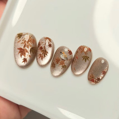 短杏仁型清透裸色跨境外贸款穿戴甲ins秋日美甲贴片猫眼氛围感