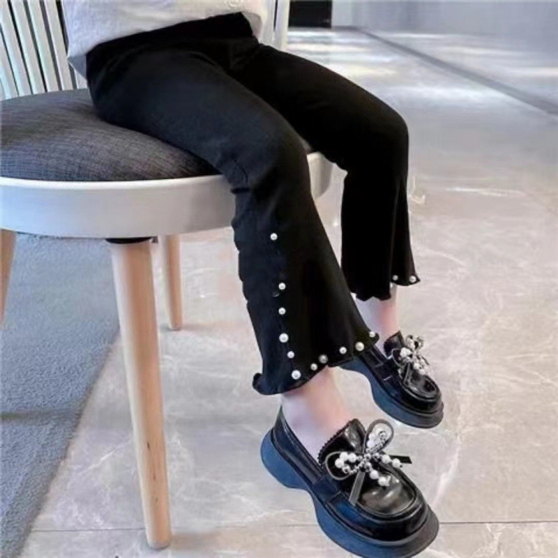 Girls' pearl pants, autumn/winter 2025 new Korean style children's fashionable flared pants long pants for baby girls, leggings