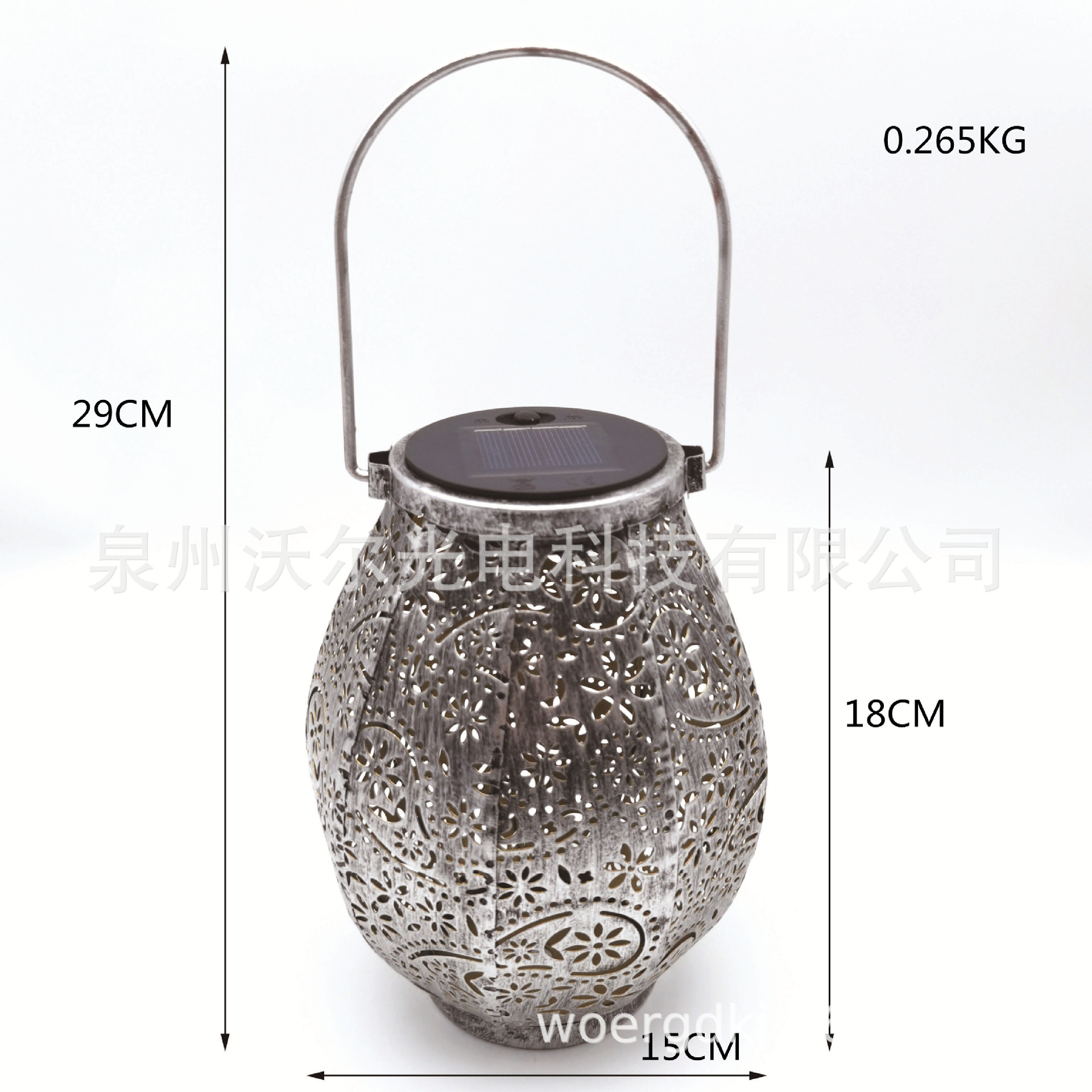 亚马逊热销花园太阳能镂空灯笼LED 银色复古庭院装饰灯草坪手提灯