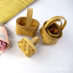 Gift Box Wooden Slice Small Basket, Mini Candy Basket, Grain Box, Specialty Woven Gift Box, Wedding Box & Basket