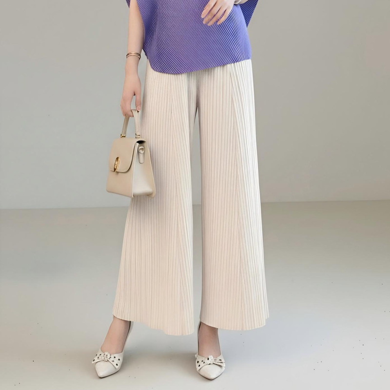 Source Factory Pleated Casual Pants for Women, Summer Travel Portable Foldable Pants, Vertical Stripe Slimming Commuter Wide-Leg Long Pants Source Factory Pleated Casual Pants for Women, Summer Travel Portable Foldable Pants, Vertical Stripe Slimming Commuter Wide-Leg Long Pants