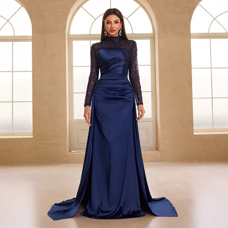 New Hot-Selling Women's Ball Gown Evening Dress, Foreign Trade Sequined Long-Sleeve Satin Elegant Dress-Ssl6249 New Hot-Selling Women's Ball Gown Evening Dress, Foreign Trade Sequined Long-Sleeve Satin Elegant Dress-Ssl6249