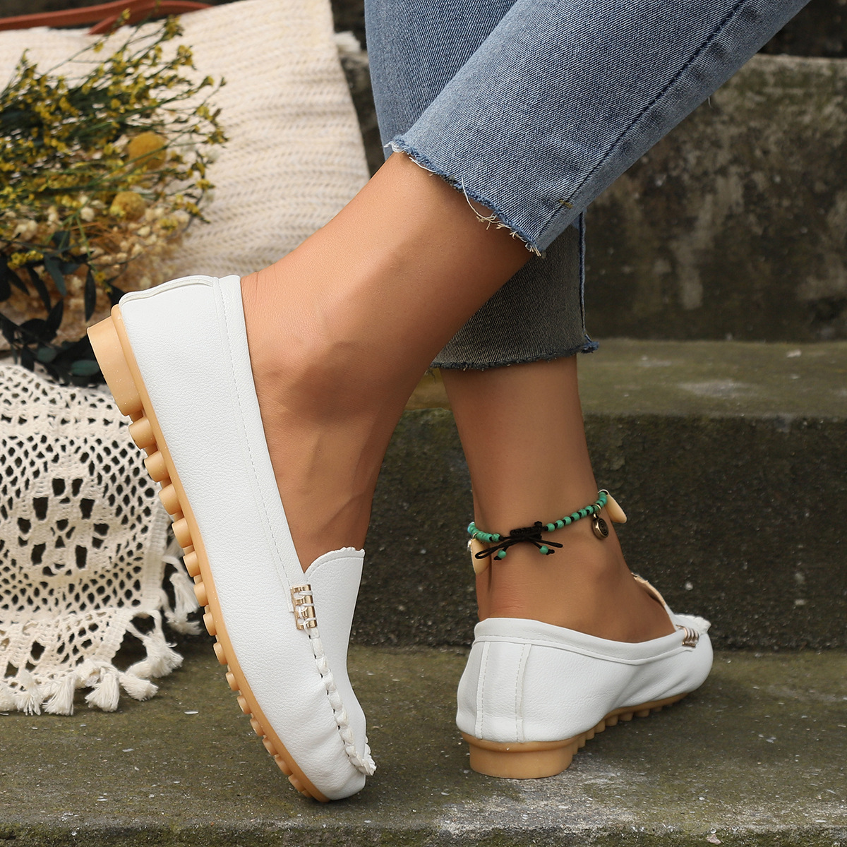 Lågskurna sommarskor för damer med rund tå, vardagsskor, solid vattentät, mjukt läder, bekväma platta skor_voghion.com