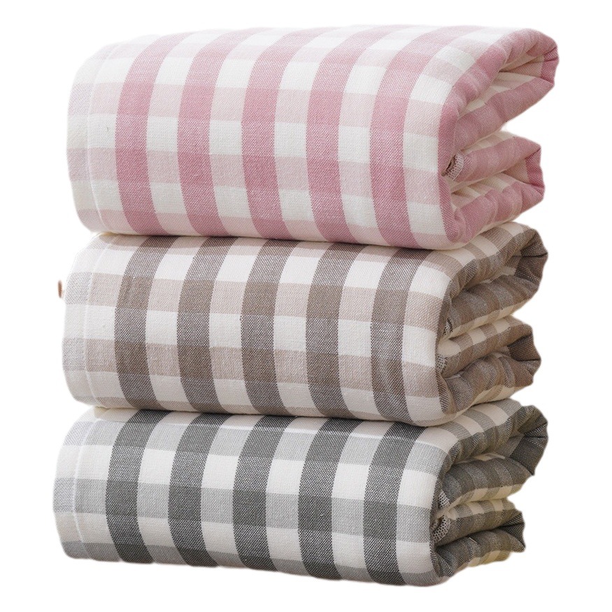 Wholesale Pure Cotton Plaid Bath Towel Double-Sided Cotton Gauze Adult Towel Household Soft Absorbent Bath Towel Beach Towel