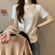 2025夏新款鱼骨纹修身短袖t恤女夏简约纯色内搭半袖韩版内搭上衣
