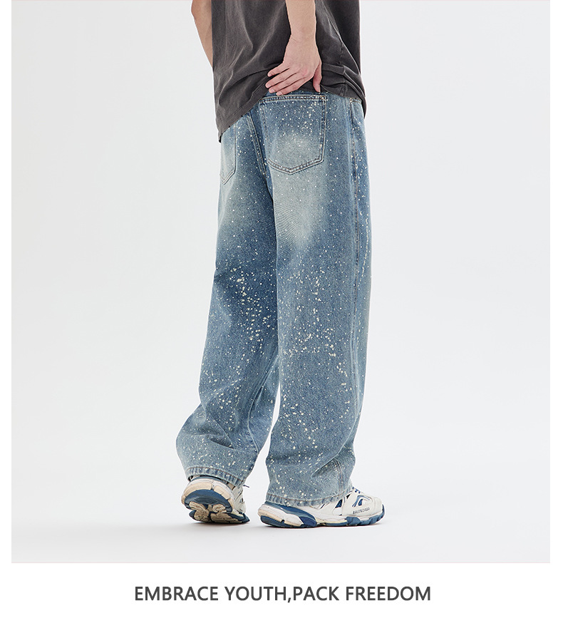 ​​Men's High Street Distressed Jeans With Starry Rhinestone Embellishments - Relaxed Fit Straight Leg Denim Pants For Casual & Streetwear​​_mkmklike.com