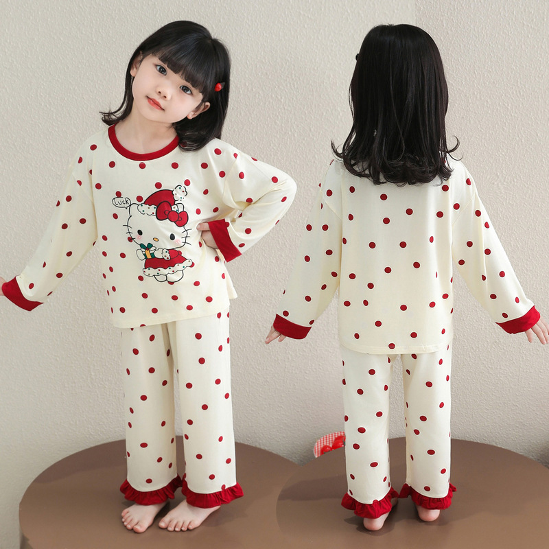 Pajamas for Girls in Spring and Autumn, Modal Thin Long-Sleeved Air-Conditioned Clothing for Girls and Babies, Cute Summer Home Clothes Set