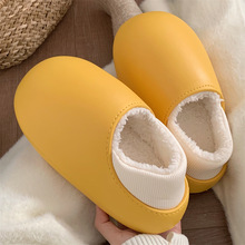 简约纯色保暖全包跟棉拖鞋女士冬季休闲居家防水月子鞋外穿棉鞋
