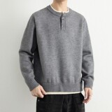 2026年秋季圆领长袖宽松型青少年腈纶针织衫透气罗纹底摆运动风格，男装针织衫/毛衣，星座614