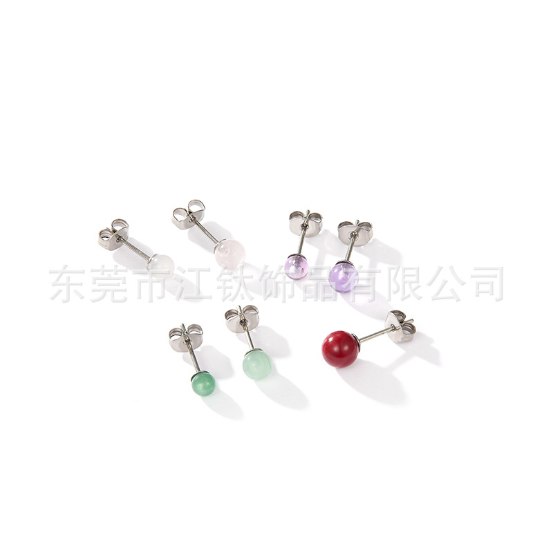 G23 Titanium Alloy Ear Stud with Rose Quartz Ball – 0.8x11x6mm Flat Back Earring, ASTM F136, Polished Geometric Style detail image 8